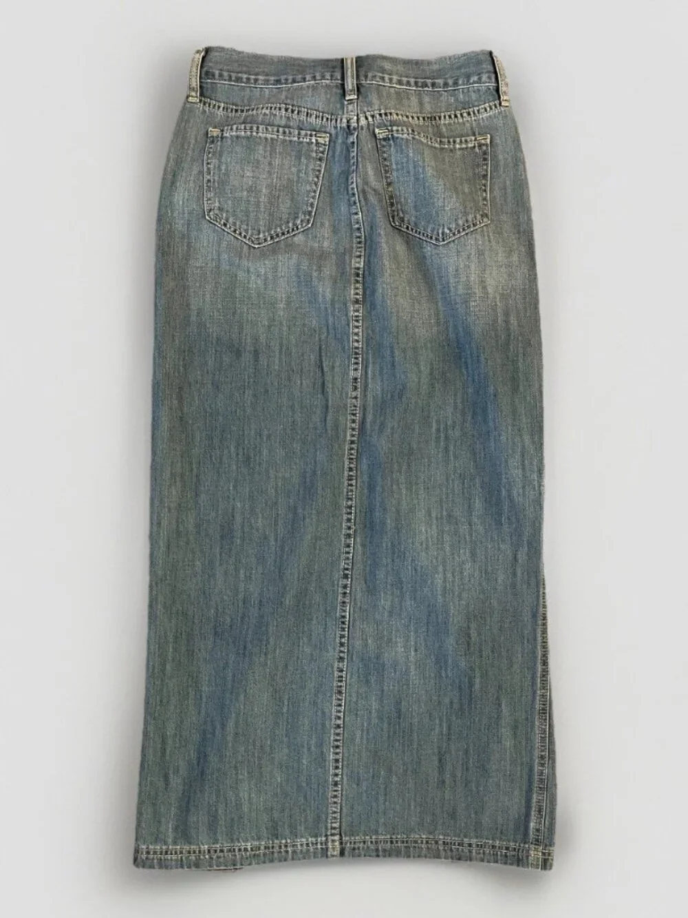 Old Navy Denim Long Skirt Womens Size 0 Medium Wash Front Slit Y2k Western